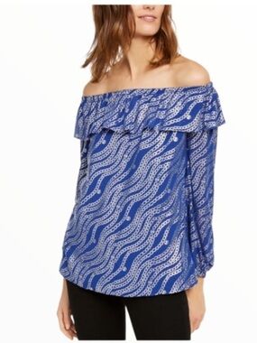 MICHAEL Michael Kors Blue Patterned Off-Shoulder Blouse